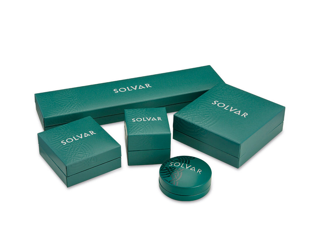 various jewellery boxes of solvar silver jewellery collection on the white background