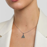 model wearing large Celtic Trinity knot pendant from Solvar
