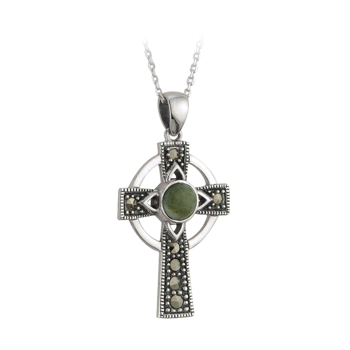 Connemara Marble Marcasite Cross Pendant – Solvar Jewellery