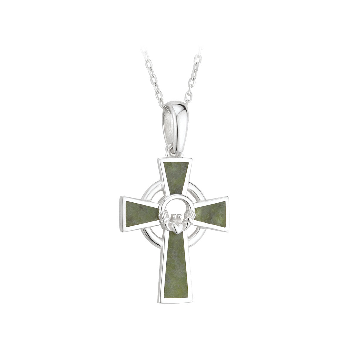 sterling silver connemara marble claddagh cross pendant s45452 from Solvar