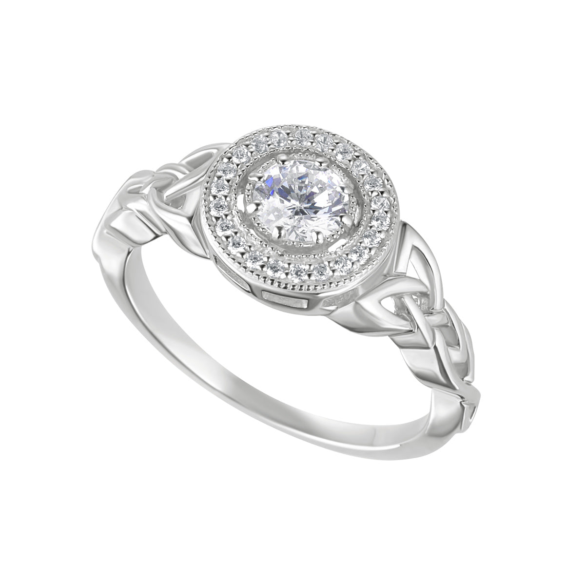 Sterling Silver Round Cz Cluster Celtic Knot Ring