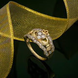 lifestyle image of diamond set gold Claddagh ring s21023 from Solvar
