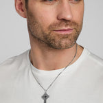male model wearing double-sided silver Celtic Cross pendant from Solvar