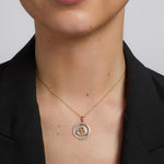 two tone gold  Round Celtic Knot Necklace S46788 on a model 1