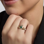 ladies 14k gold diamond and emerald claddagh ring s21030 from Solvar on a model 2
