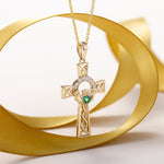 styled image of 14k gold diamond and emerald claddagh cross pendant s44515 from Solvar