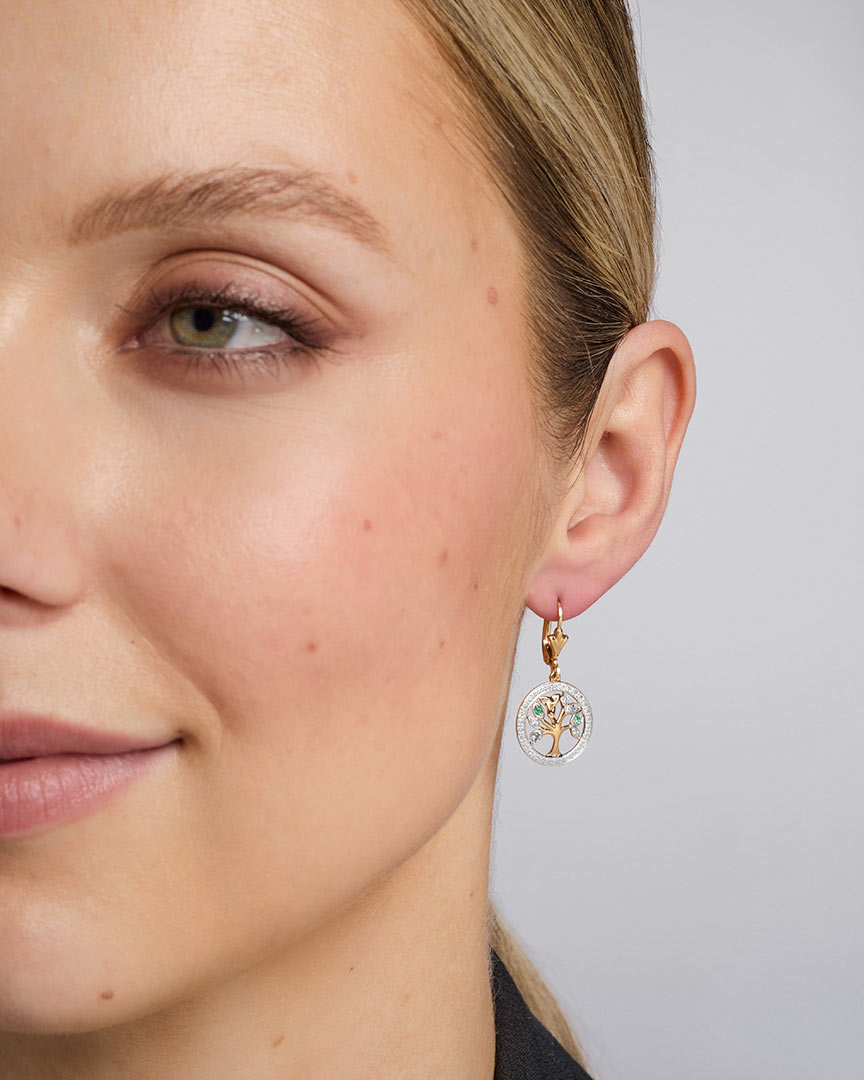 diamond & emerald tree of life earrings s33748 on a model 1