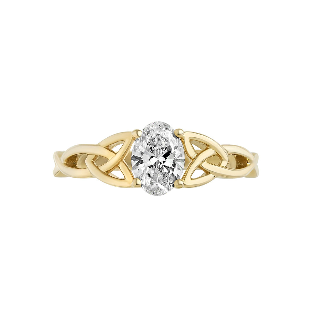 0.75carat lab grown diamond Celtic Trinity Knot ring in 14 yellow gold