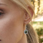 model wearing connemara marble celtic drop earrings from Solvar