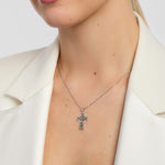Marcasite Celtic Cross necklace on a model