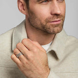 male model wearing mixed metal Celtic knot band ring from Solvar