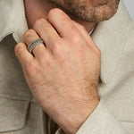 men's gold and silver Celtic Knot band ring on a model