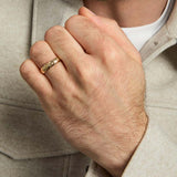 closeup image of men's gold claddagh wedding band ring