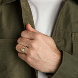 closeup image  of men's yellow gold claddagh ring