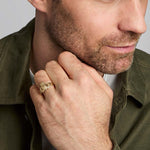 a male model wearing Irish gold claddagh ring from Solvar