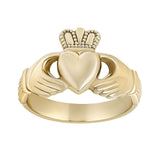 Stock image 3 of yellow Gold mens Heavy Claddagh Ring on white background