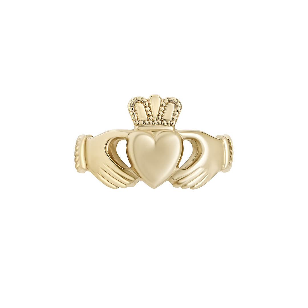 Stock image 4 of yellow Gold mens Heavy Claddagh Ring