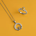 lifestyle image of November birthstone Caddagh jewellery set from Solvar