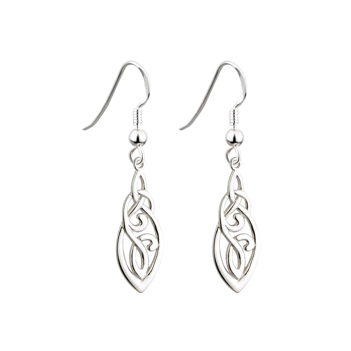 Silver Long Trinity Knot Celtic Drop Earrings - Main Image