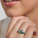 14K white gold emerald heart claddagh ring s2621 from Solvar on a model 2