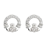 14K white gold diamond claddagh earrings s33479 from Solvar
