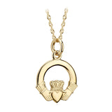 plain image of solvar 14k gold small claddagh pendant on the white background