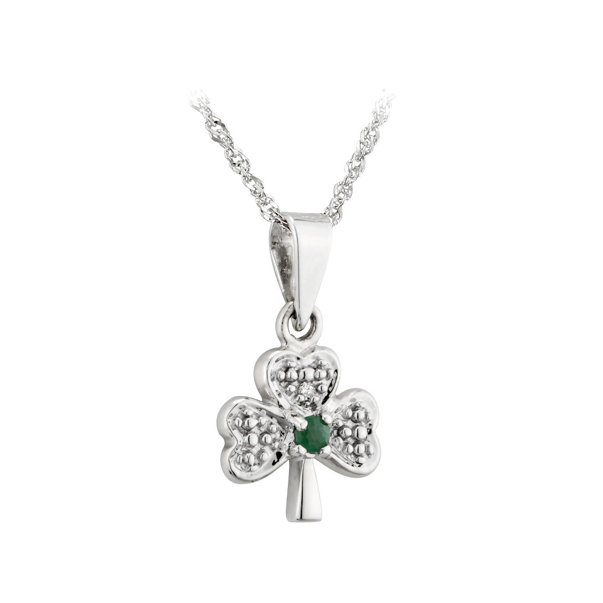 14k white gold diamond and emerald shamrock pendant s4517 from Solvar