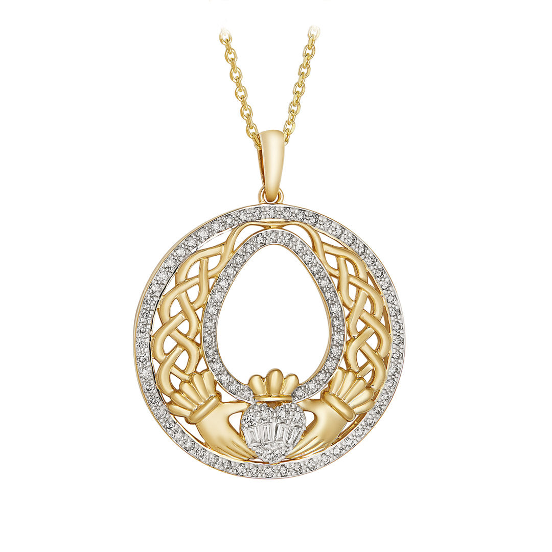 Product image of 14K Gold Large Diamond Celtic Claddagh Necklace from Solvar jewellery