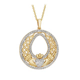 Product image of 14K Gold Large Diamond Celtic Claddagh Necklace from Solvar jewellery