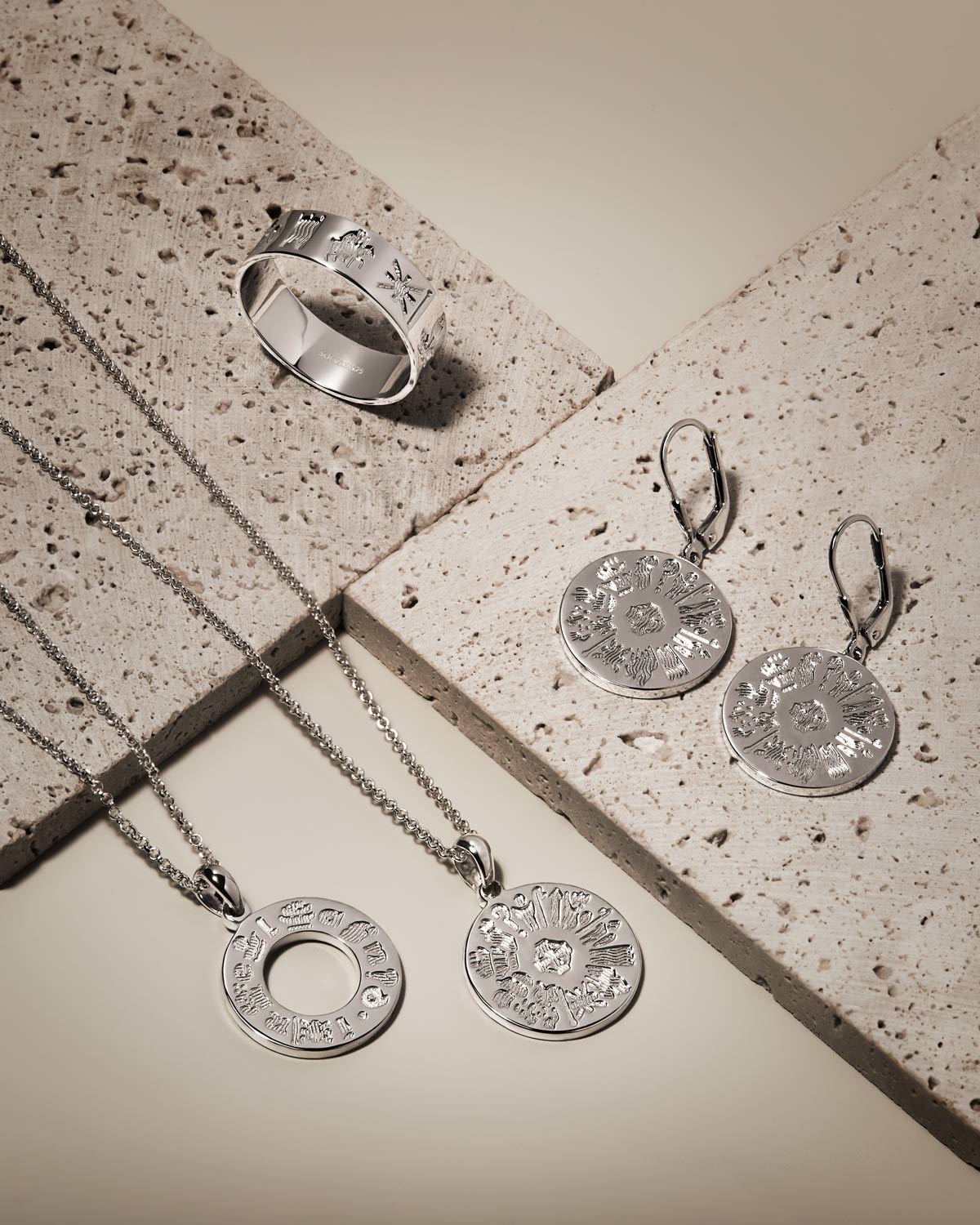 lifestyle image of history of Ireland ring, earrings and necklace set from Solvar