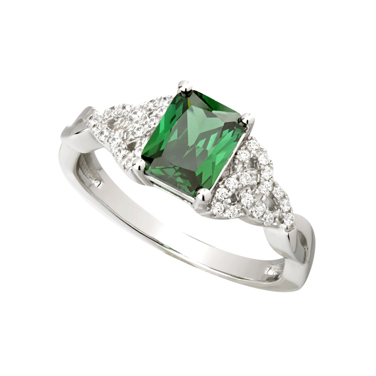 ladies sterling silver green crystal trinity knot ring s21040 from Solvar