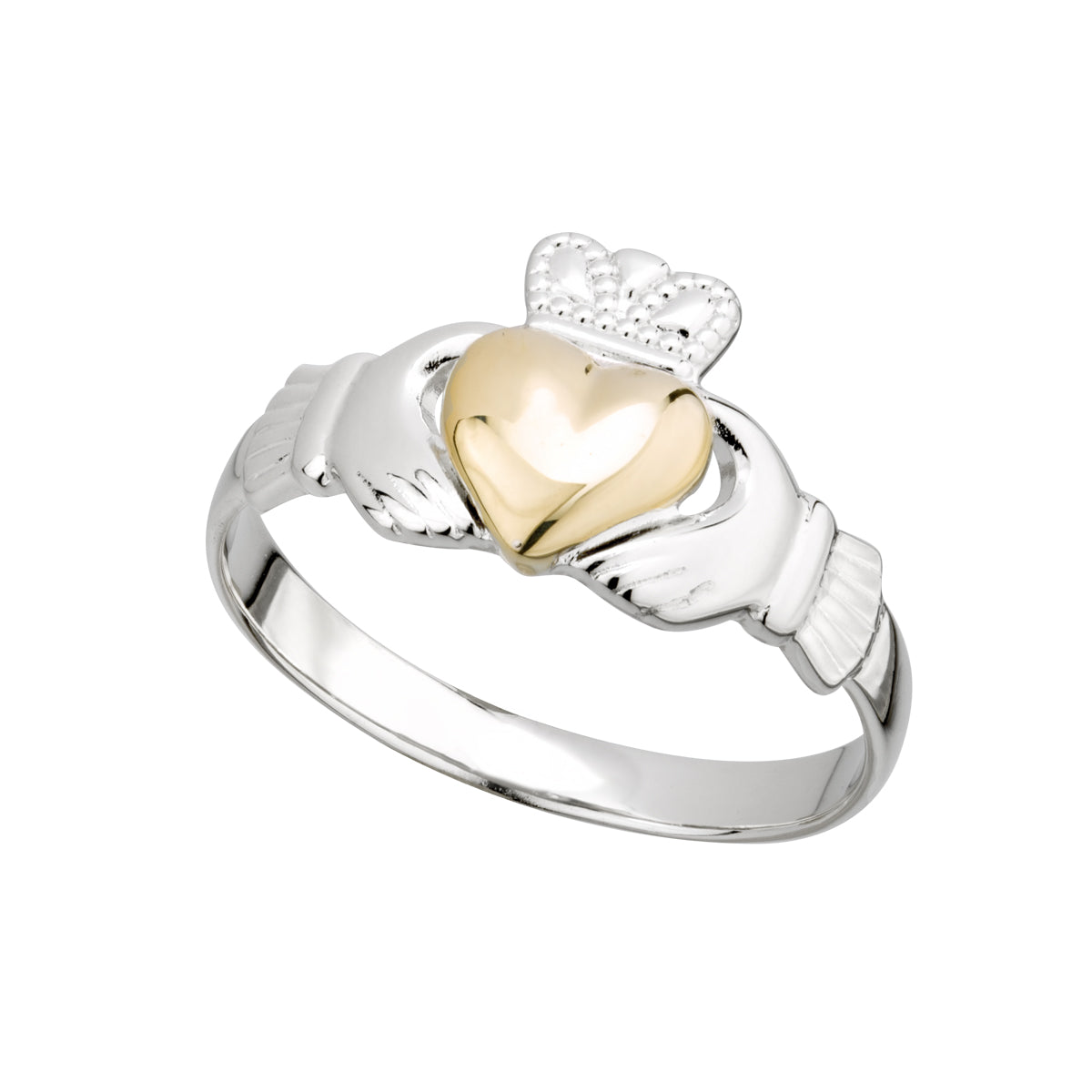 ladies sterling silver gold heart claddagh ring s21046 from Solvar