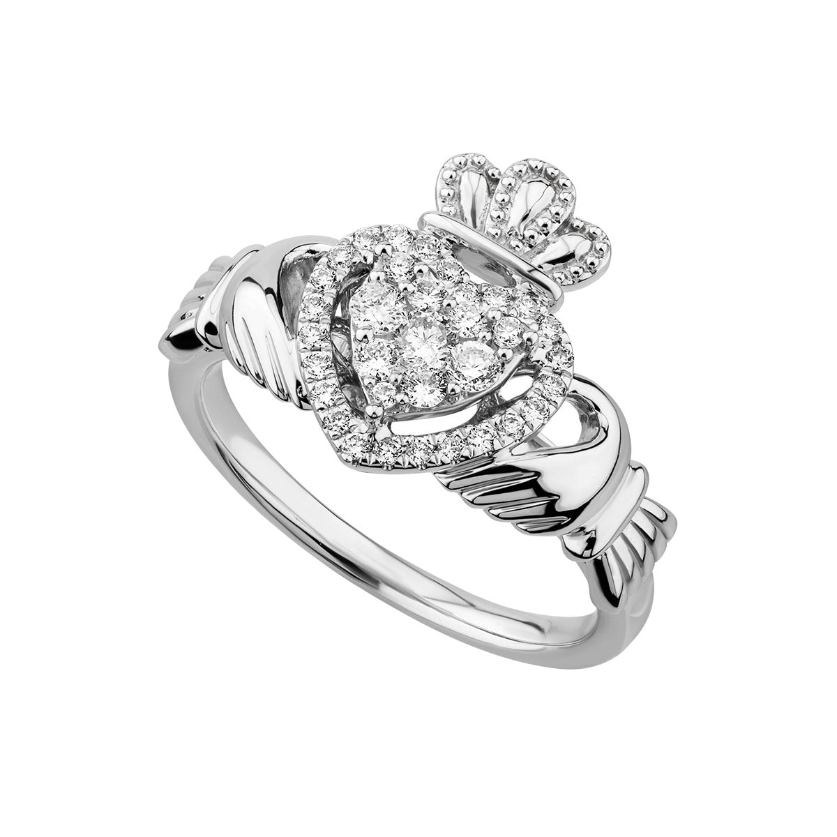 14k white gold diamond heart claddagh ring s21097 from Solvar