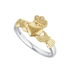 stock image of Solvar gold and silver diamond claddagh ring s21132