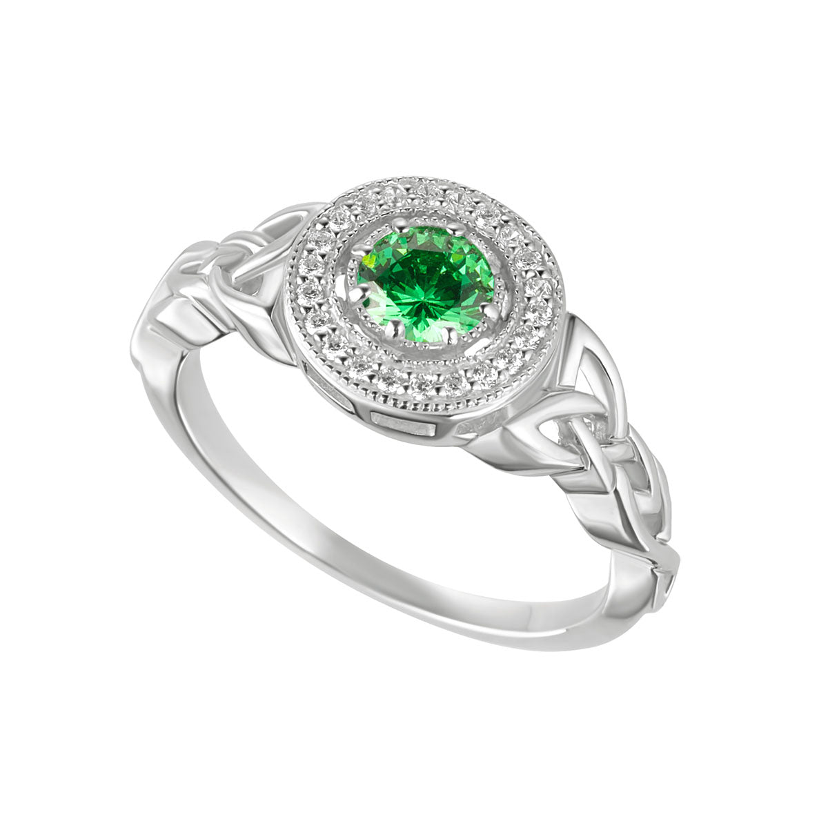 Sterling Silver Cluster Green CZ Trinity Knot Ring S21134 from Solvar Irish Jewellery