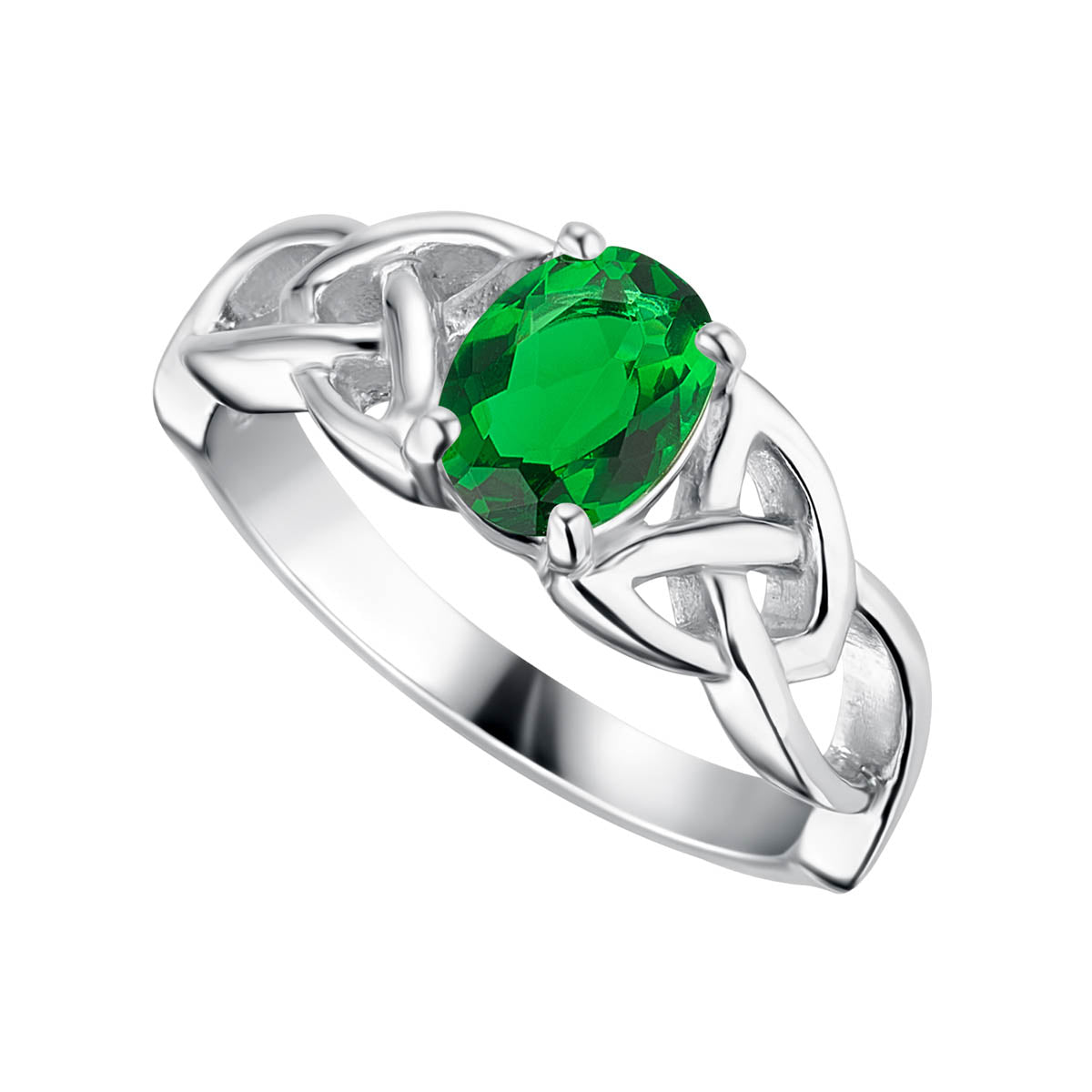 Stock image of Solvar Sterling Silver Green Crystal Trinity Knot Ring S21141