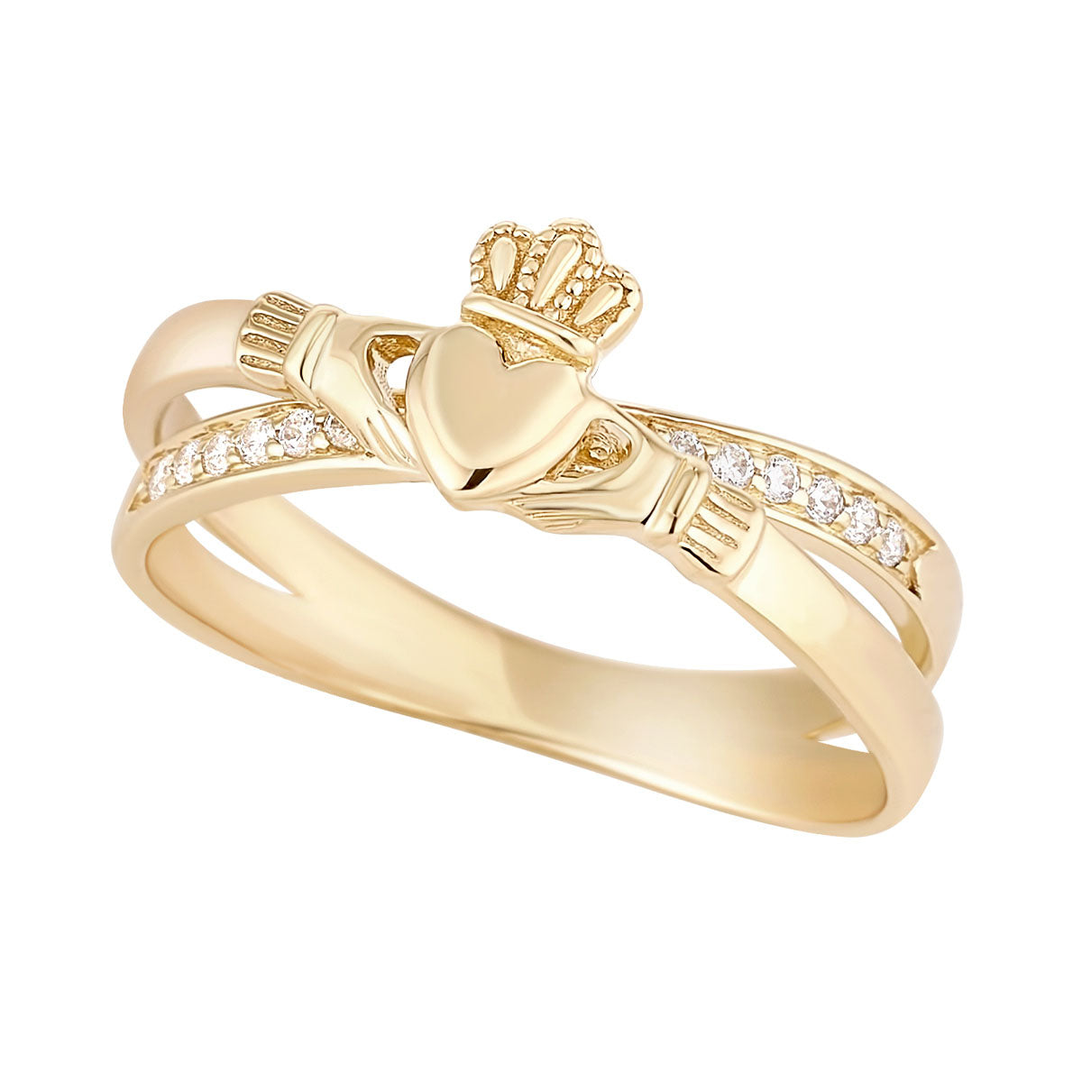 Stock image of 10K Gold Cz Claddagh Crossover Ring S21153