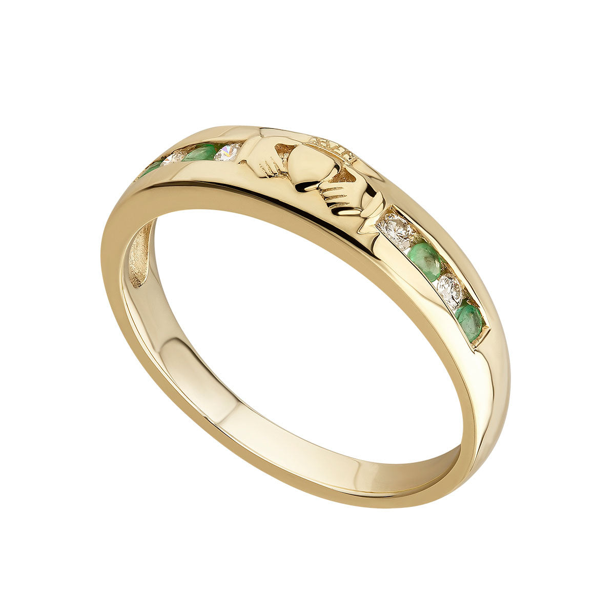 14K gold diamond and emerald claddagh eternity ring s2374 from Solvar
