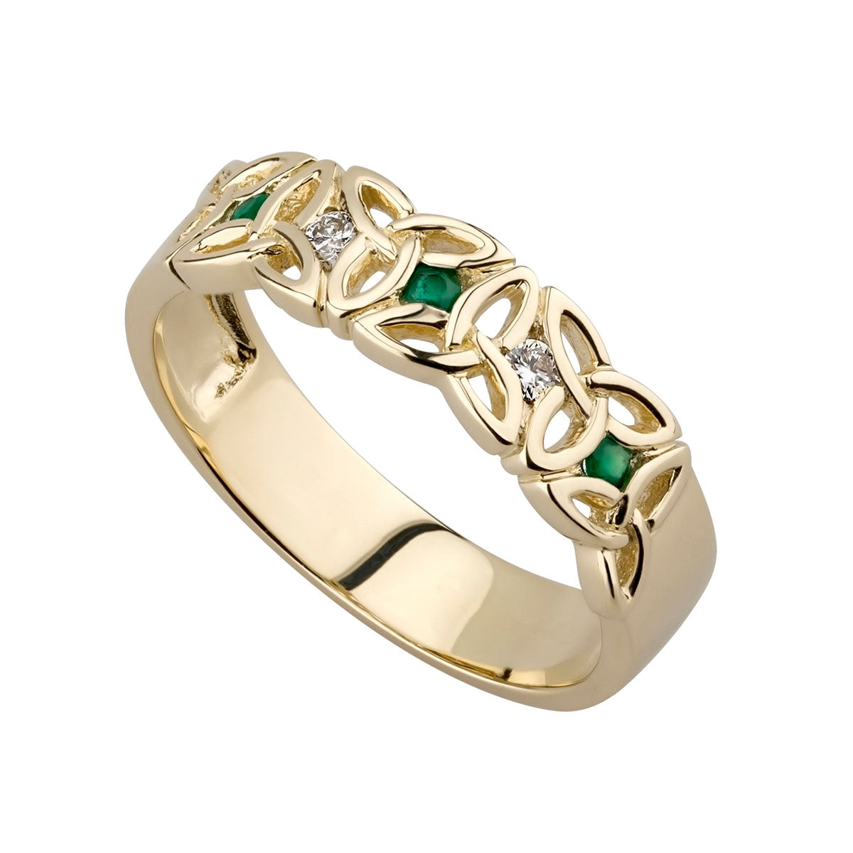 nine karat Gold Emerald And Cubic Zirconia Trinity Knot Ring S2630 from Solvar Jewellers, Ireland