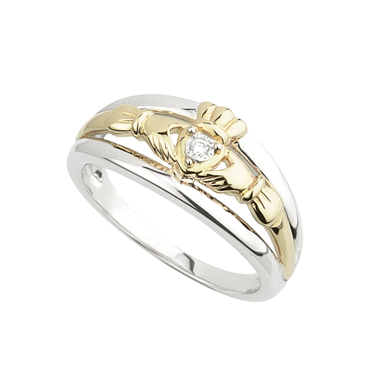 sterling silver and 10k gold gold diamond claddagh ring s2903 from Solvar