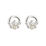 rhodium plated pearl claddagh earrings s33365 from Solvar