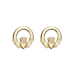 plain image of solvar gold small claddagh stud earrings on the white background
