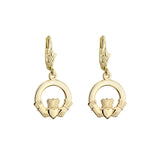 plain image of solvar plain gold claddagh drop earrings on the white background