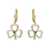 14K gold diamond and emerald shamrock drop earrings s33744 from Solvar