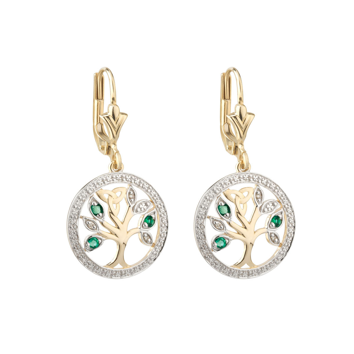 14K gold diamond and emerald tree of life earrings s33748 from Solvar