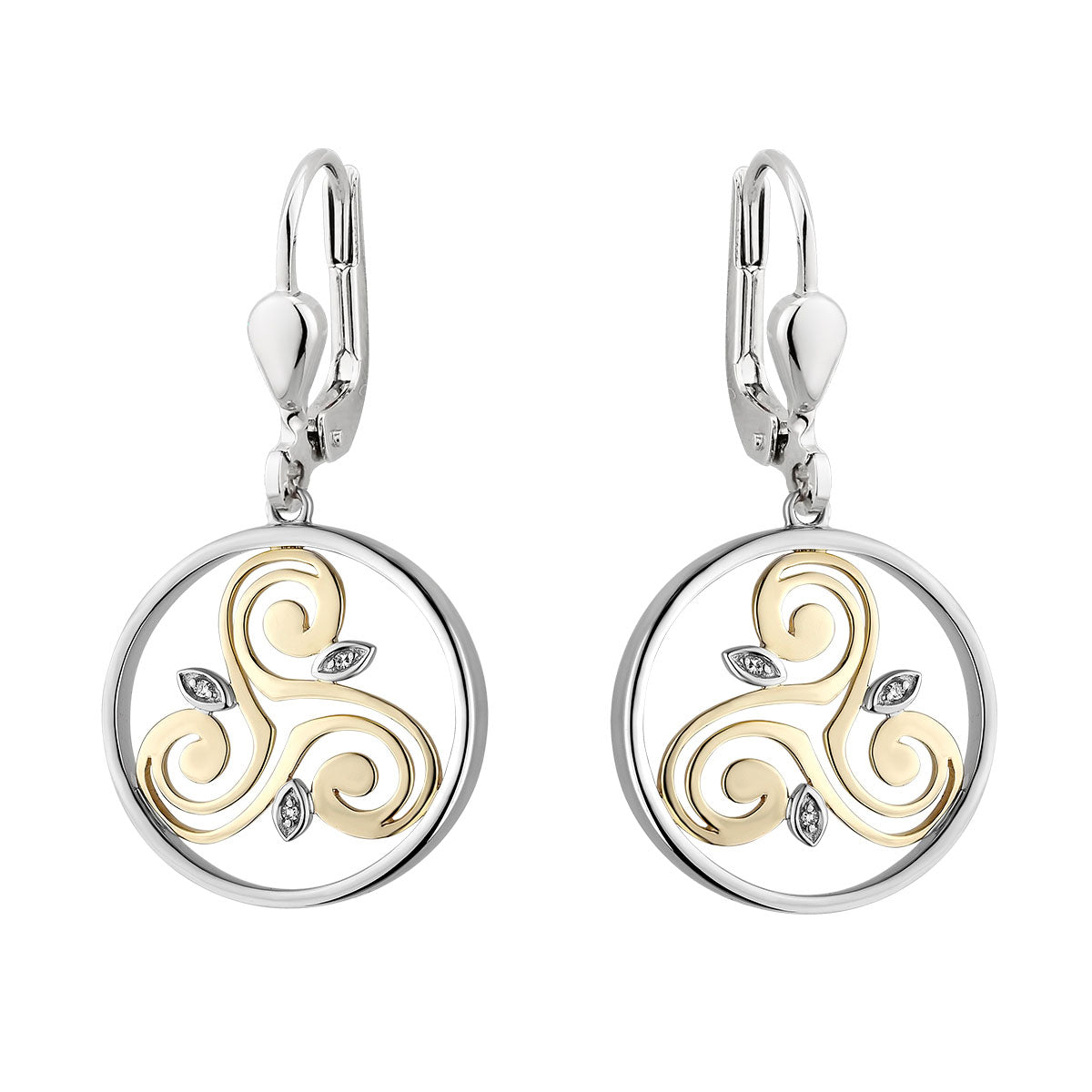 Silver and 10 karat Gold Diamond Spiral Circle Earrings S34117 from Solvar