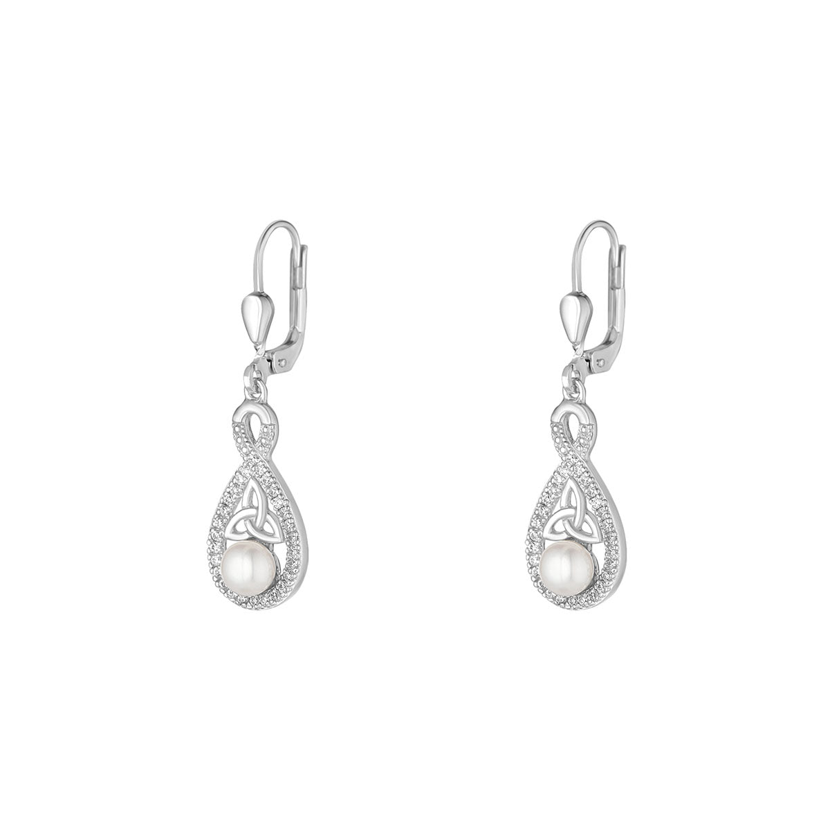 Solvar sterling silver crystal and pearl twisted trinity knot earrings S34152