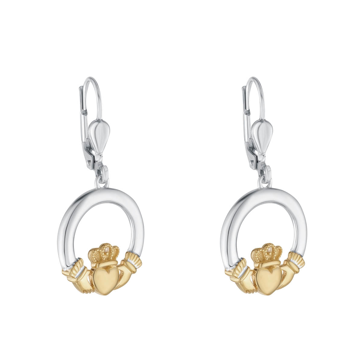 Stock image of Solvar Gold And Silver Diamond Claddagh Earrings S34162