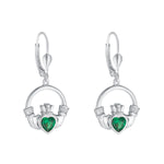 Stock image of Solvar Sterling Silver Large Green Cz Heart Claddagh Earrings S34175