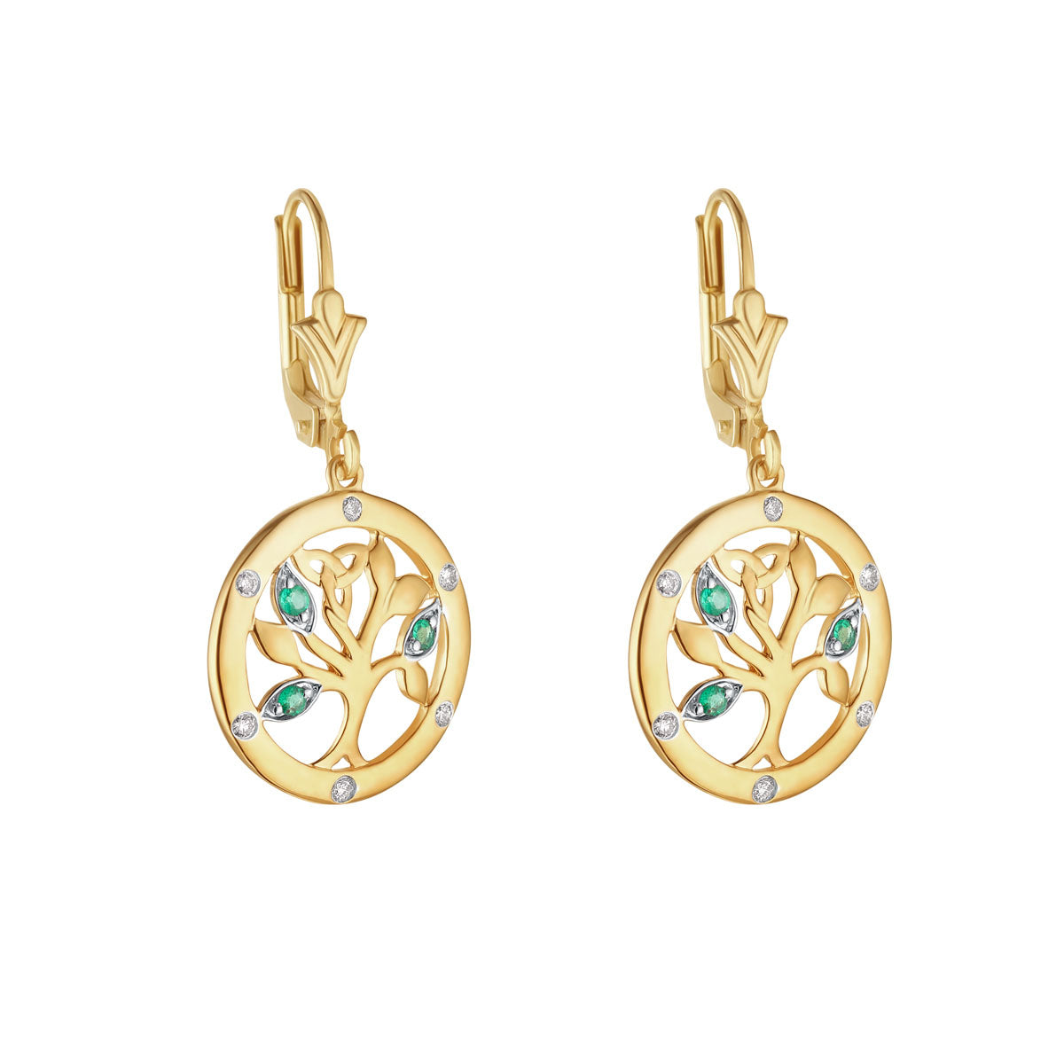 14K Gold Flush Set Diamond Irish Tree of Life Earrings S34193 from Solvar Irish Jewellery